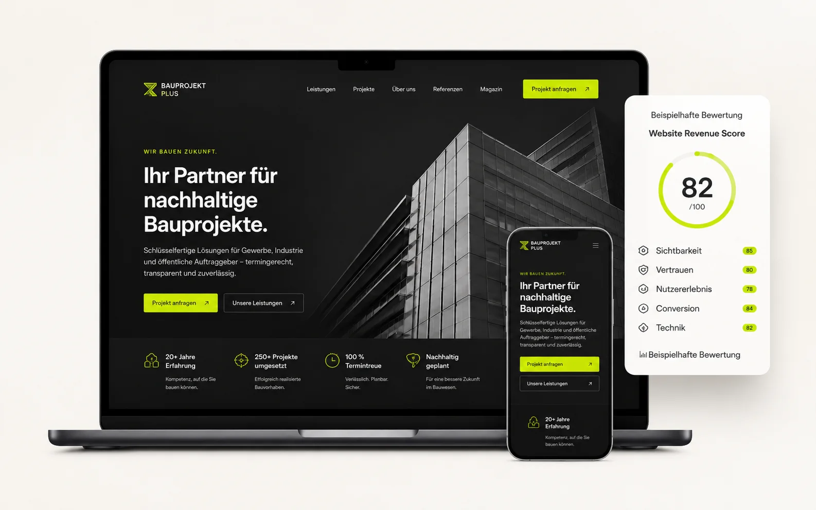WEBRENDI Demo einer neuen Website auf Desktop und Mobile